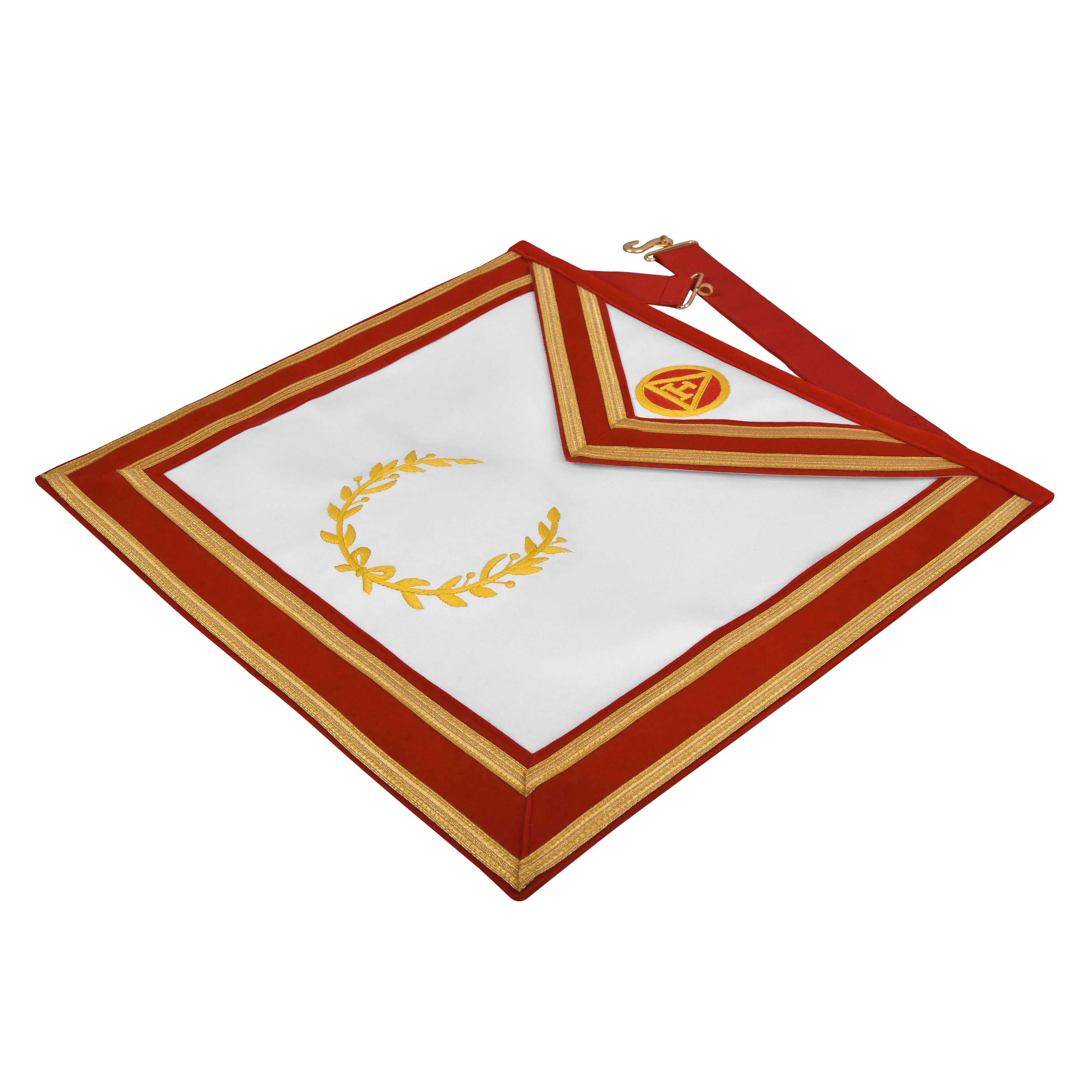 Royal Arch Chapter Apron - Red Velvet With Gold Embroided Emblem & Braid