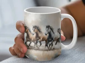 Rustic Horse Mug, Wild Horses Running Art Coffee Cup, Equestrian Kitchen Decor, Animal Lover Gift, Farmhouse Style Beverage Holder