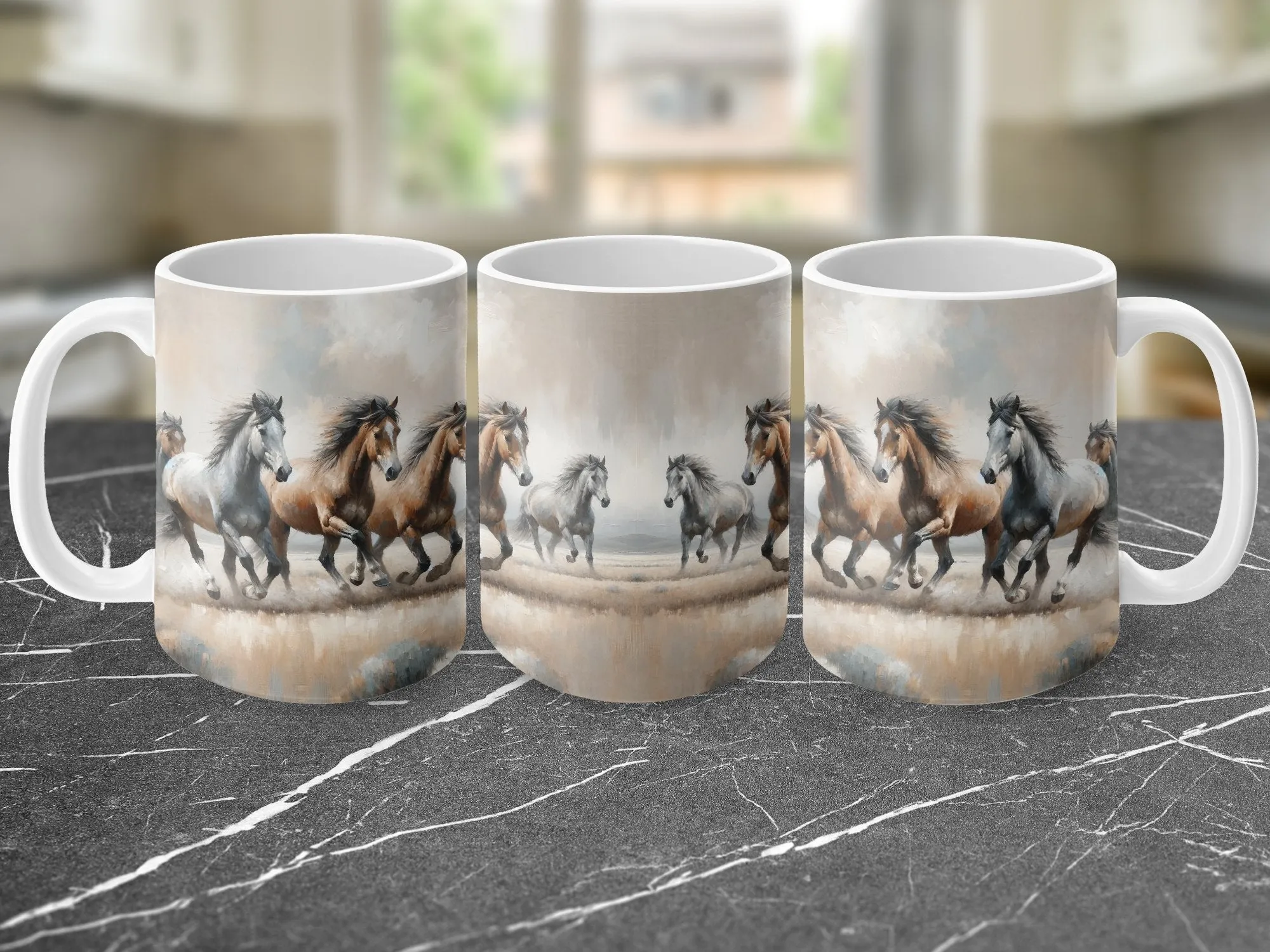 Rustic Horse Mug, Wild Horses Running Art Coffee Cup, Equestrian Kitchen Decor, Animal Lover Gift, Farmhouse Style Beverage Holder