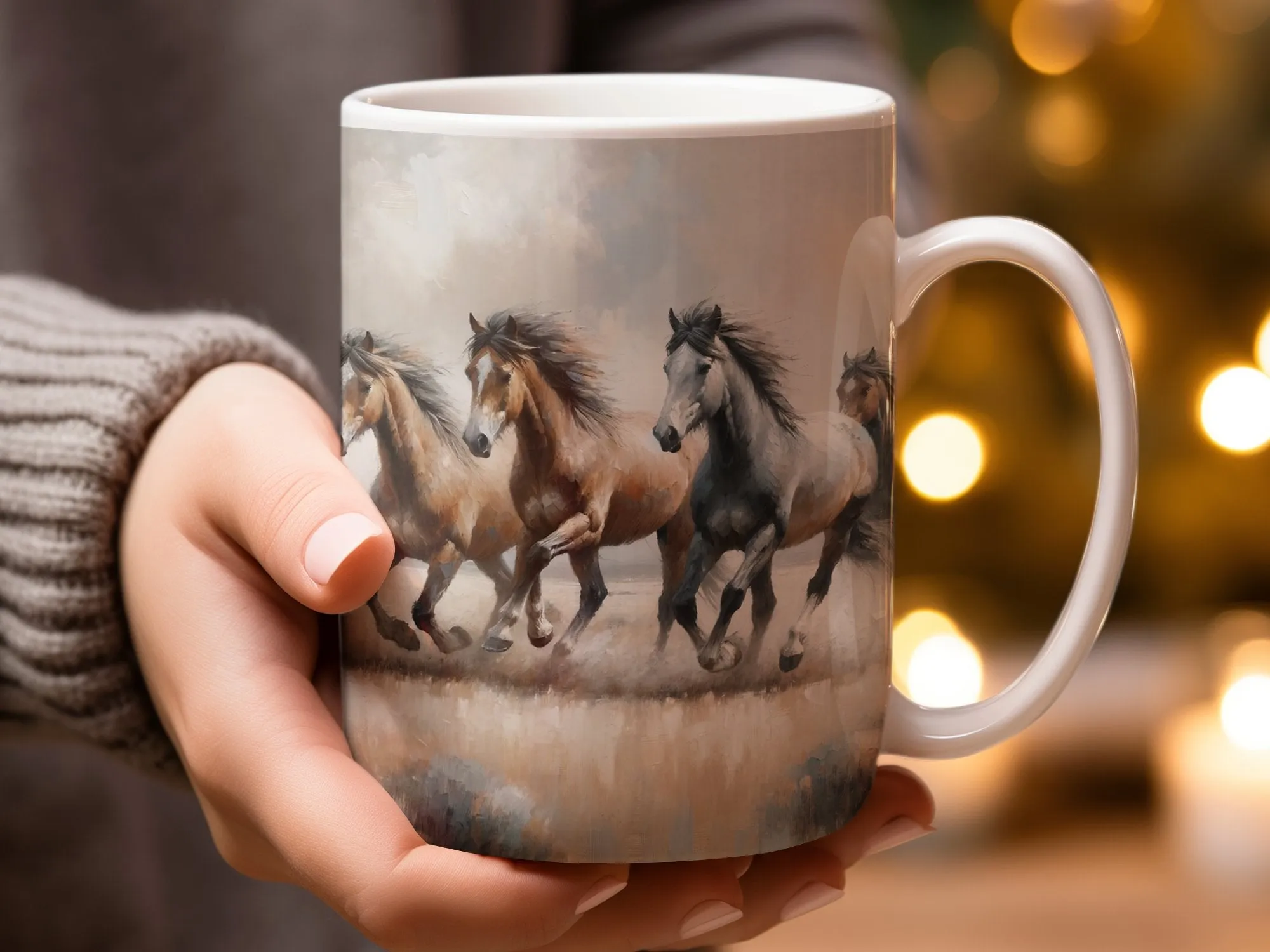 Rustic Horse Mug, Wild Horses Running Art Coffee Cup, Equestrian Kitchen Decor, Animal Lover Gift, Farmhouse Style Beverage Holder