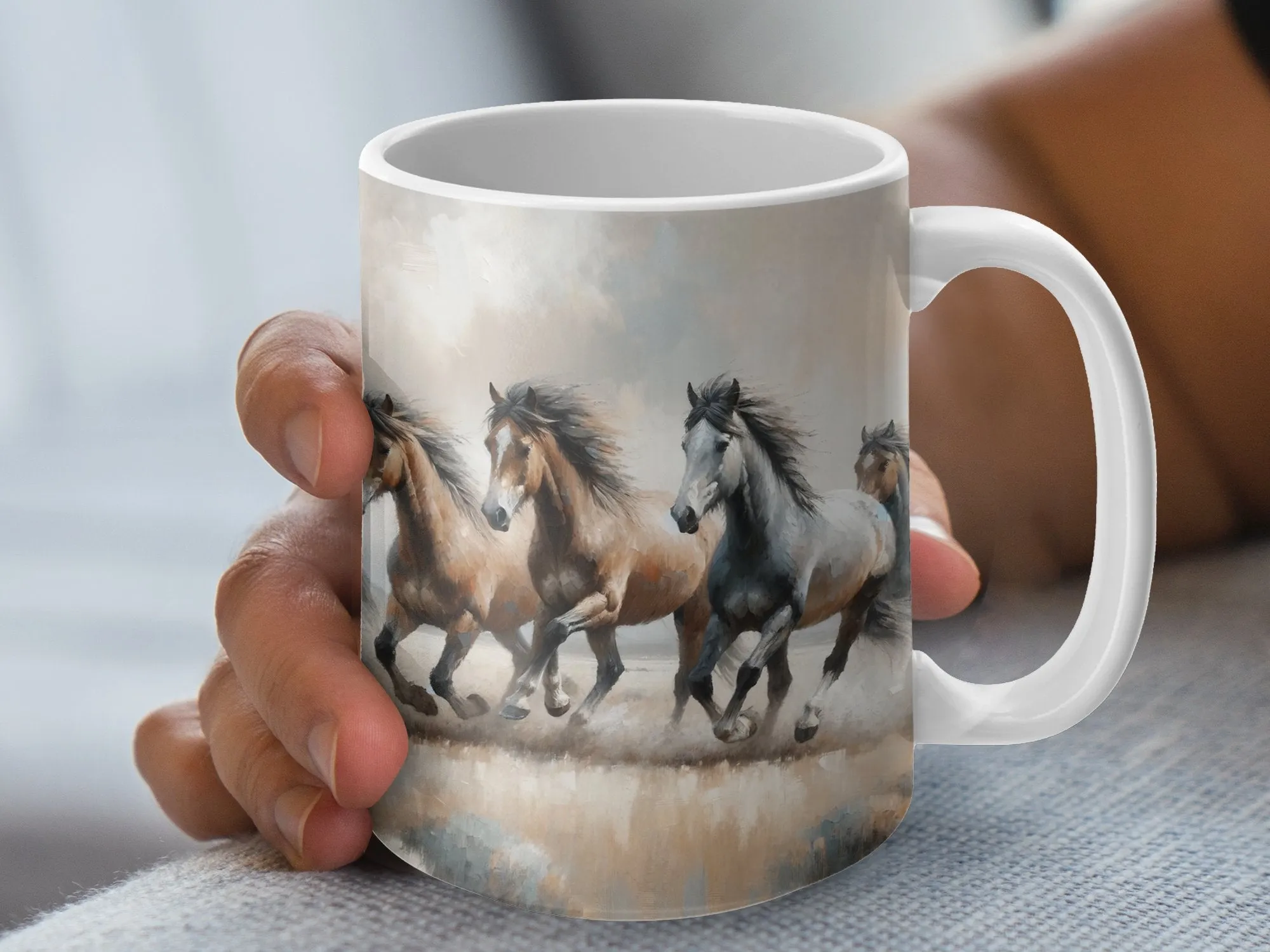 Rustic Horse Mug, Wild Horses Running Art Coffee Cup, Equestrian Kitchen Decor, Animal Lover Gift, Farmhouse Style Beverage Holder