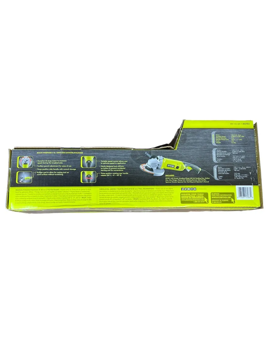 RYOBI 7 in. 10 Amp Angle Grinder