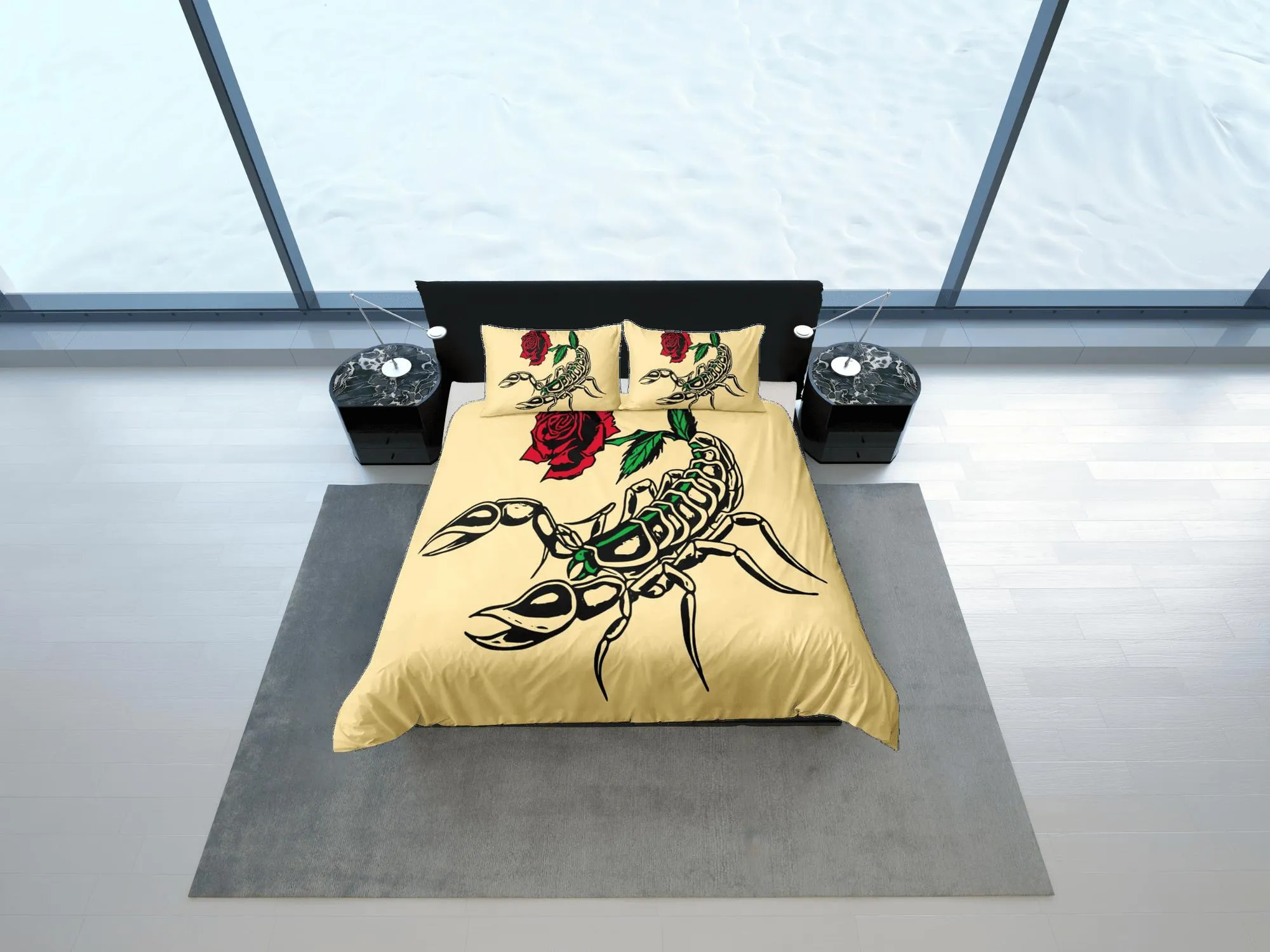 Scorpion beige duvet cover crustaceancore bedding set full queen king, scorpio zodiac astrology, gypsy bedspread, aesthetic room unisex gift