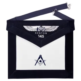 Senior Deacon California Officer Apron - Kenton Lodge Navy Velvet With Silver Embroidery Thread