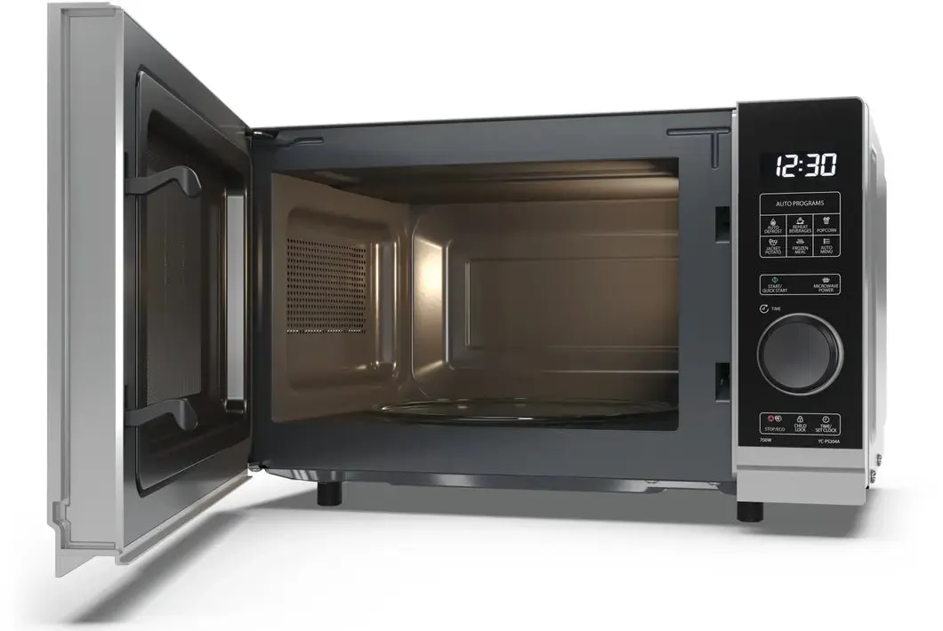 SHARP YCPS204AUS 20L 700W Microwave Oven - Black/Silver | 10 Power Levels, 8 Cook Programmes, Semi Digital Control