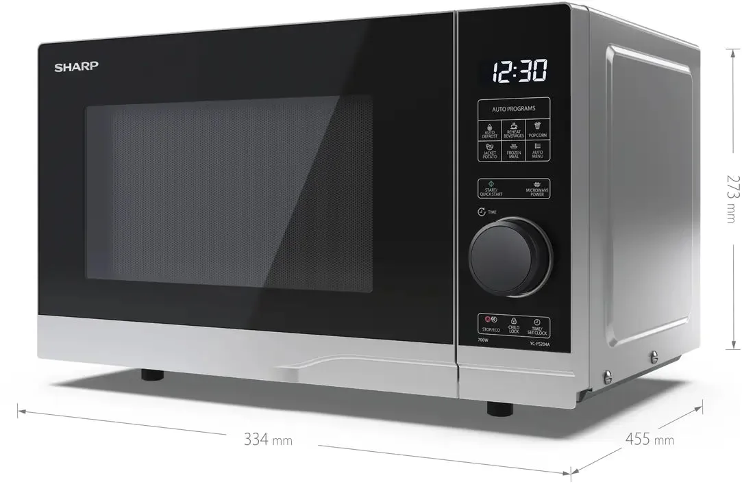 SHARP YCPS204AUS 20L 700W Microwave Oven - Black/Silver | 10 Power Levels, 8 Cook Programmes, Semi Digital Control