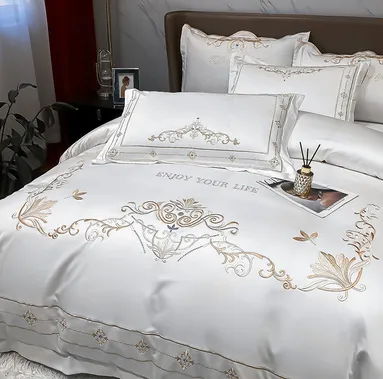 Sheet And Duvet Cover Tencel Pure Cotton Simple Embroidery 4-piece Set