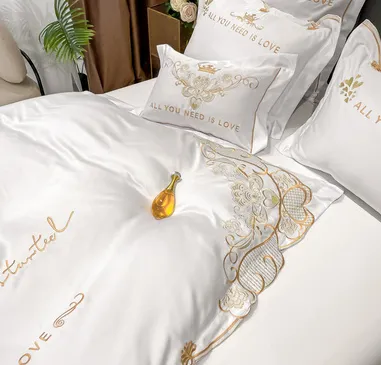 Sheet And Duvet Cover Tencel Pure Cotton Simple Embroidery 4-piece Set