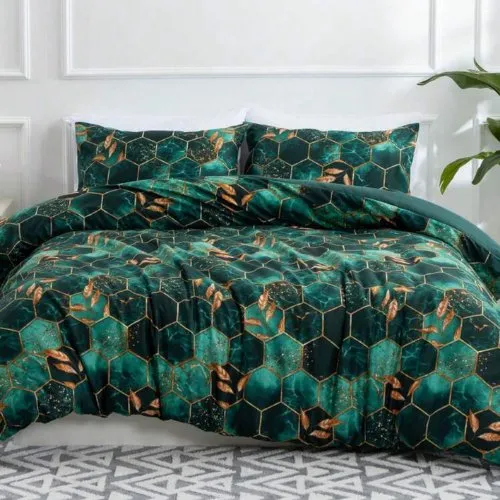 Single Size 4 pieces, Green Marble Design Duvet Cover set.