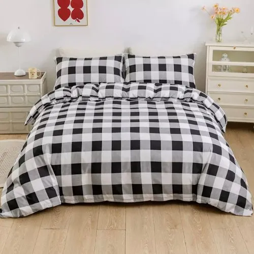 Single Size Without Filler 4 Pieces, Checkered Design, Bedding Set