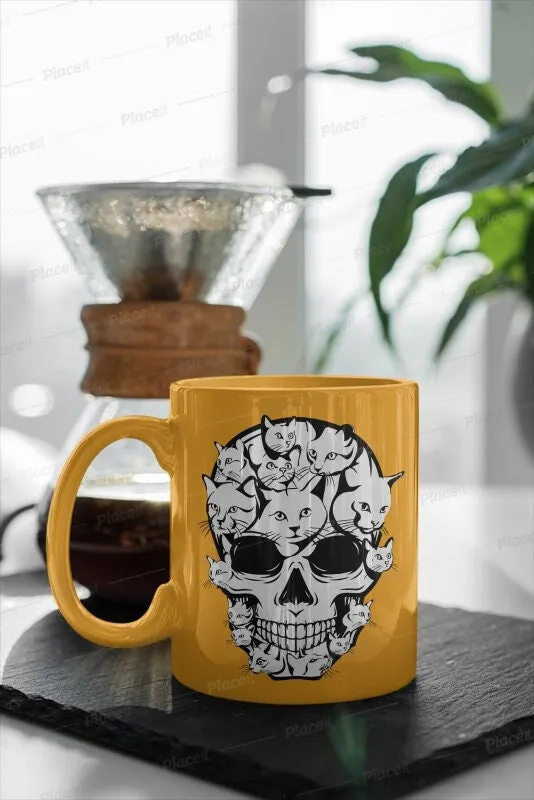 skull cat skeleton, ceramic cat skull mug ,cat skull coffee mug gift,halloween skeleton mug