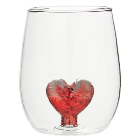 Slant Glitter Heart Wine Glass