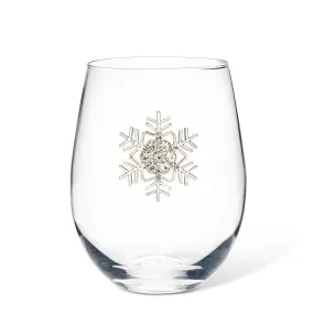 Stemless Wine Glass with Silver jewel Snowflake