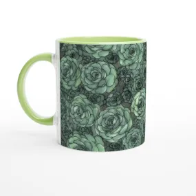 Succulent Pattern Green 11oz Ceramic Mug with Color Inside