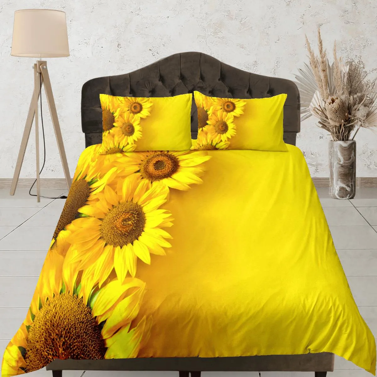 Sunflower floral bedding, yellow duvet cover queen, king, boho duvet, designer bedding, aesthetic bedding, maximalist full size bedding