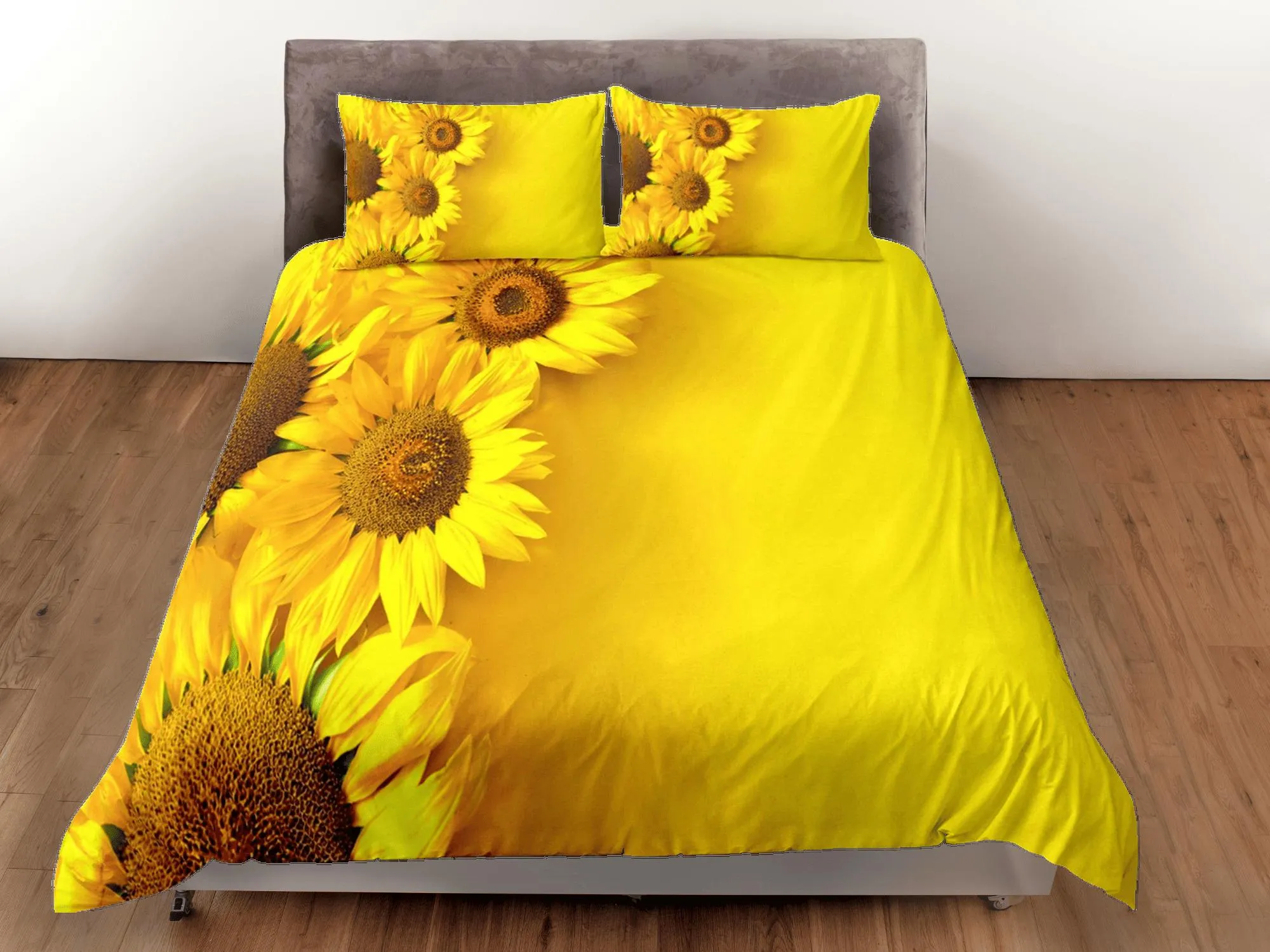 Sunflower floral bedding, yellow duvet cover queen, king, boho duvet, designer bedding, aesthetic bedding, maximalist full size bedding