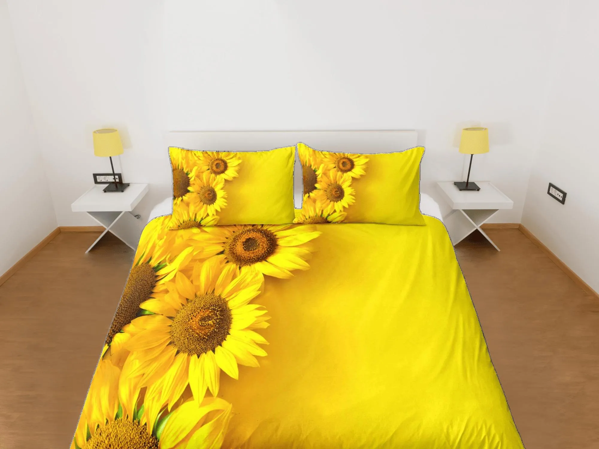 Sunflower floral bedding, yellow duvet cover queen, king, boho duvet, designer bedding, aesthetic bedding, maximalist full size bedding