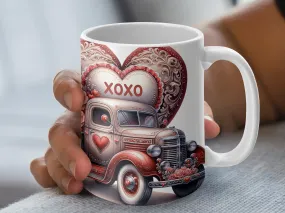 Super Cute Valentine's Truck Coffee Mug, Kids Valentine's Mug, Valentine's Day Gift for Him or Her, Valentine's Day Coffee Cup