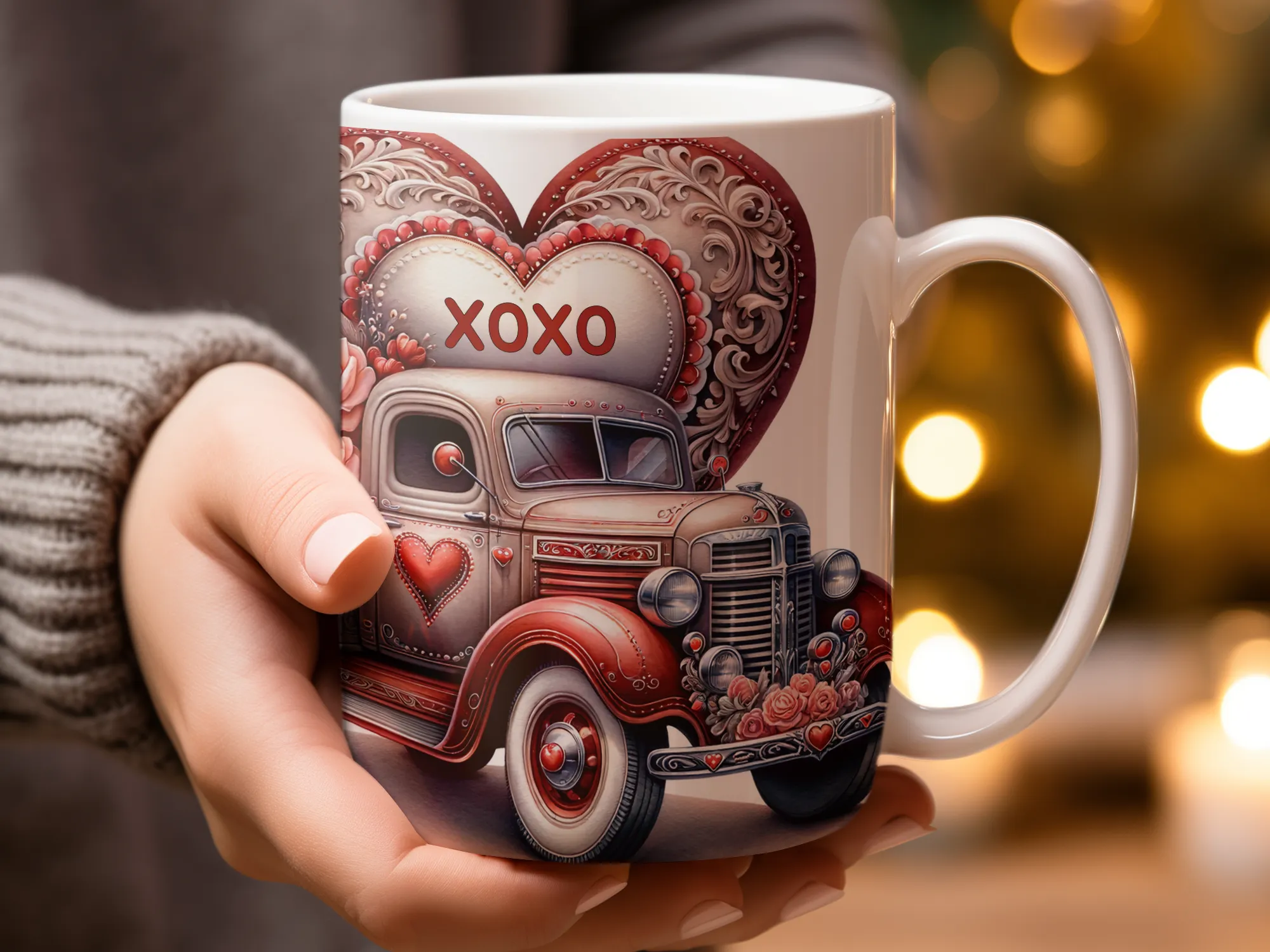 Super Cute Valentine's Truck Coffee Mug, Kids Valentine's Mug, Valentine's Day Gift for Him or Her, Valentine's Day Coffee Cup