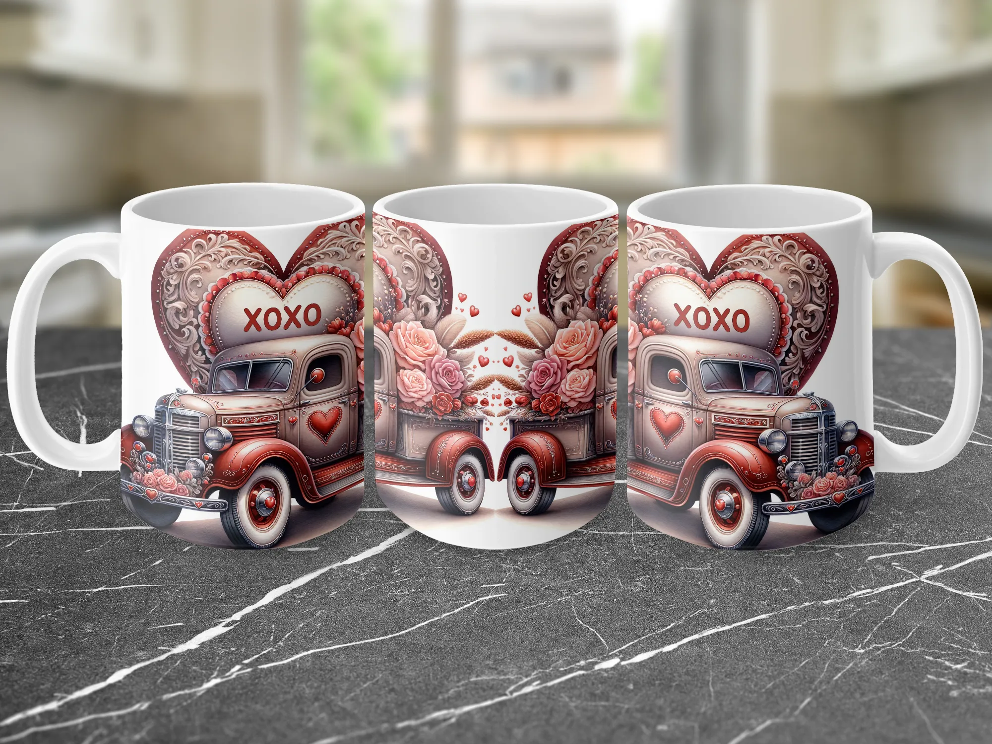 Super Cute Valentine's Truck Coffee Mug, Kids Valentine's Mug, Valentine's Day Gift for Him or Her, Valentine's Day Coffee Cup