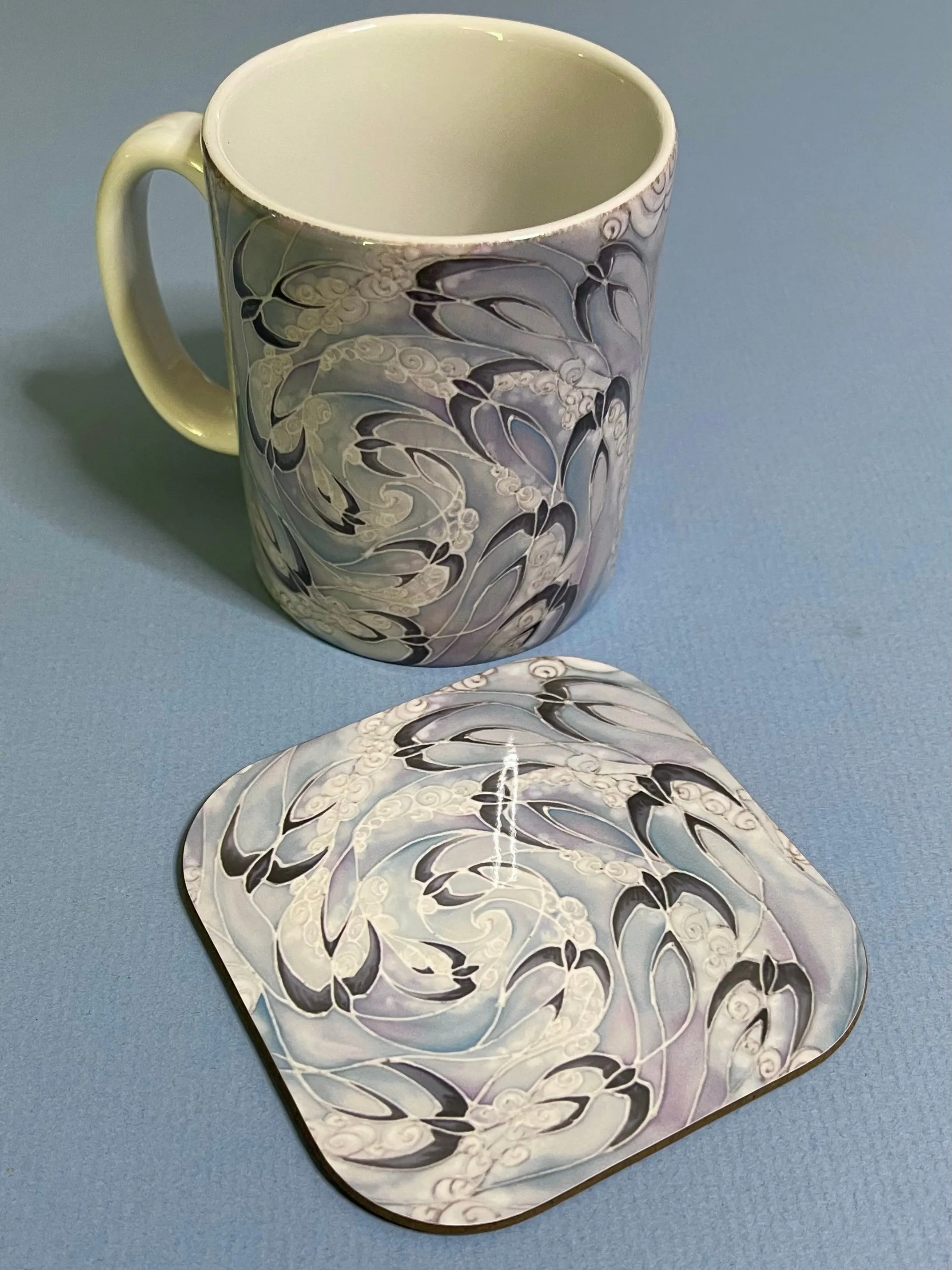 Swallows and Clouds Mug and Coaster - Extra Large & Regular Mug Sizes Swallows Mug Gift Box Set -