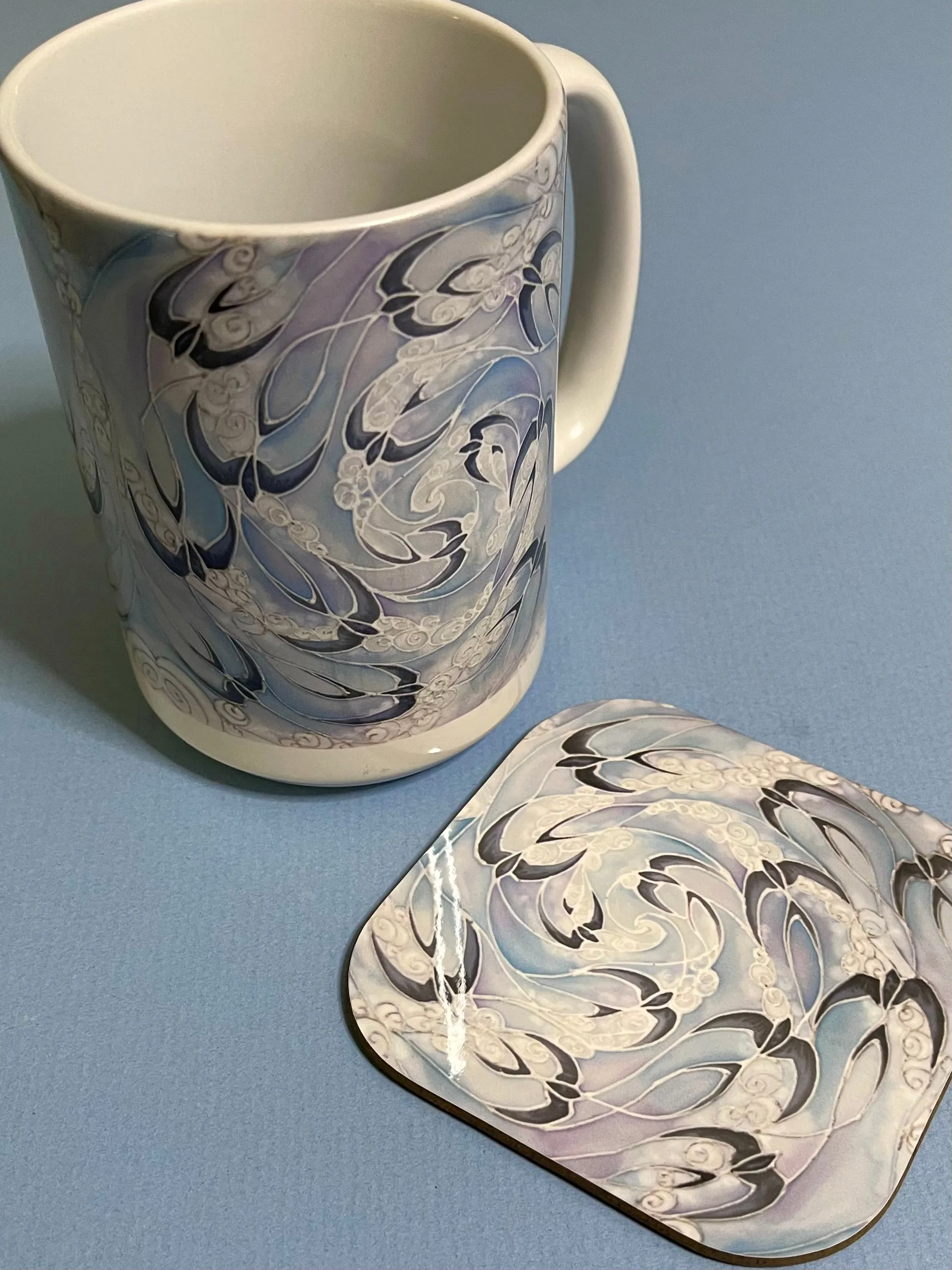 Swallows and Clouds Mug and Coaster - Extra Large & Regular Mug Sizes Swallows Mug Gift Box Set -