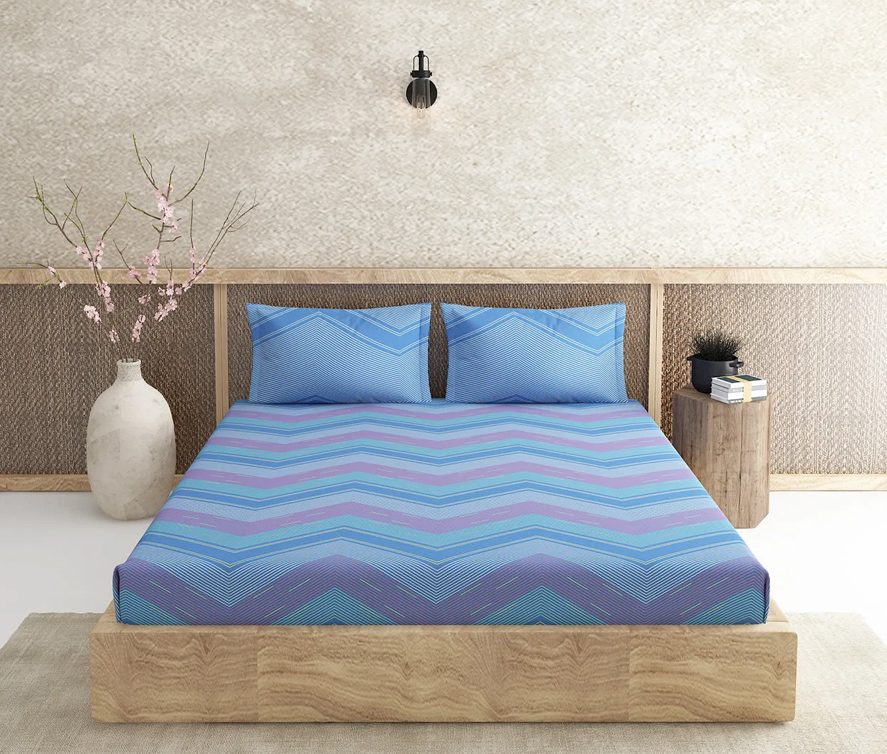 Sway Blue 100% Cotton Antibacterial Bedsheet Set