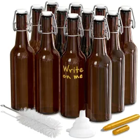 Swing Top Amber Glass Bottle Sets - 16 oz | Beer Bottle Pack