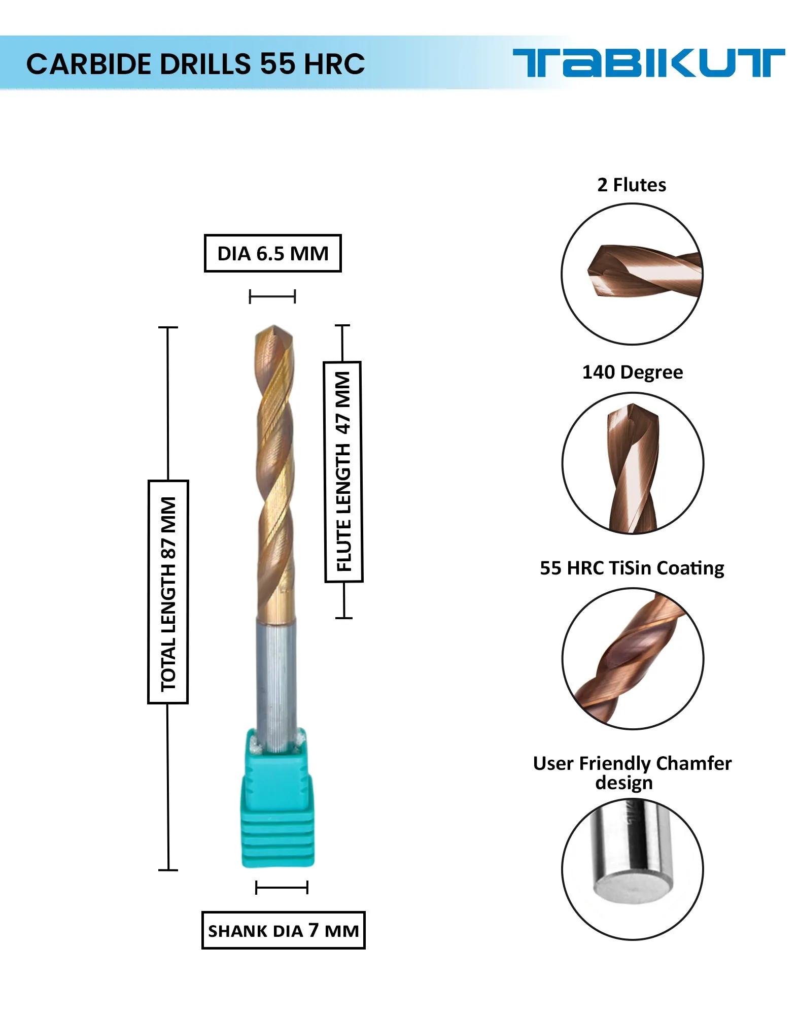 Tabikut drill 6 mm to 6.9 mm pack of 1 (1 piece as per size choosen )