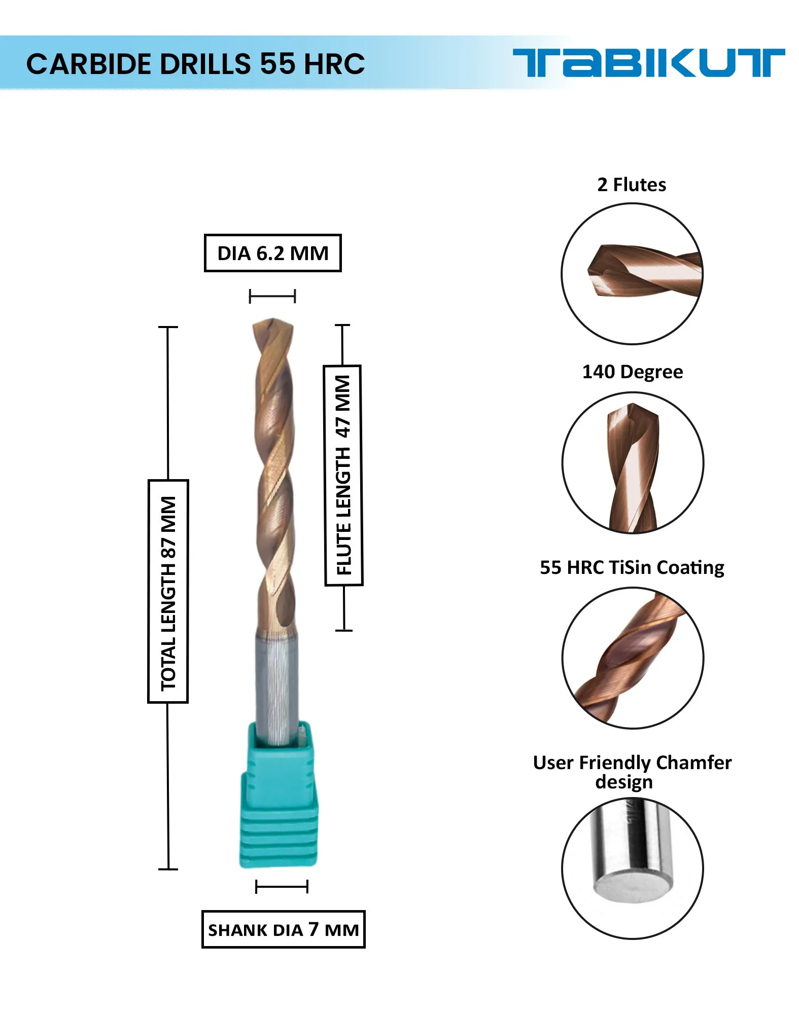 Tabikut drill 6 mm to 6.9 mm pack of 1 (1 piece as per size choosen )