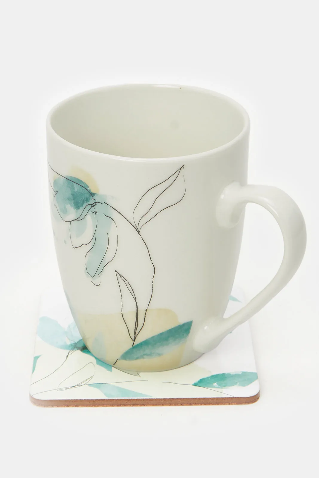 Teal Mug With Wooden Coaster (2 Piece)