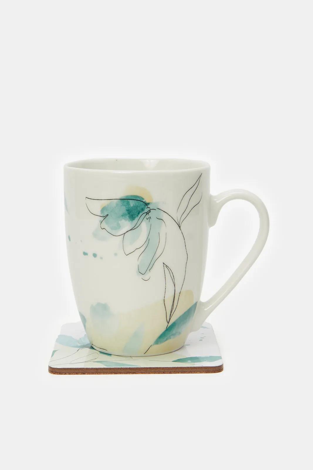 Teal Mug With Wooden Coaster (2 Piece)