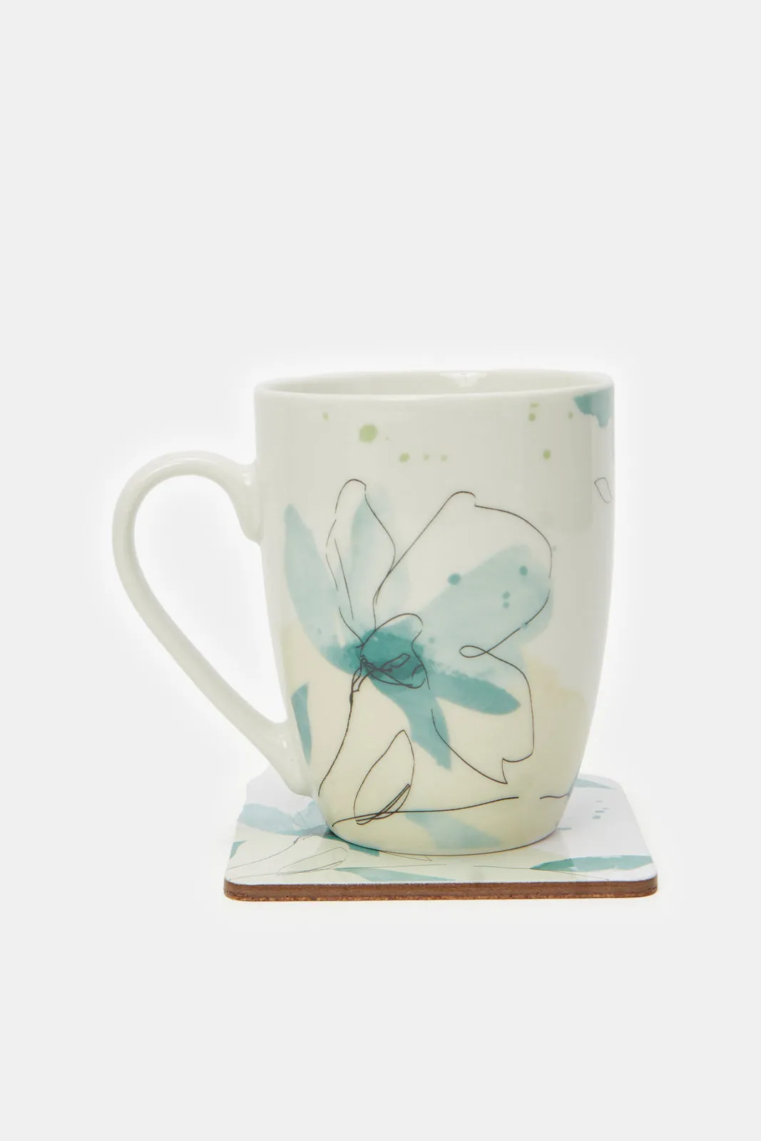 Teal Mug With Wooden Coaster (2 Piece)