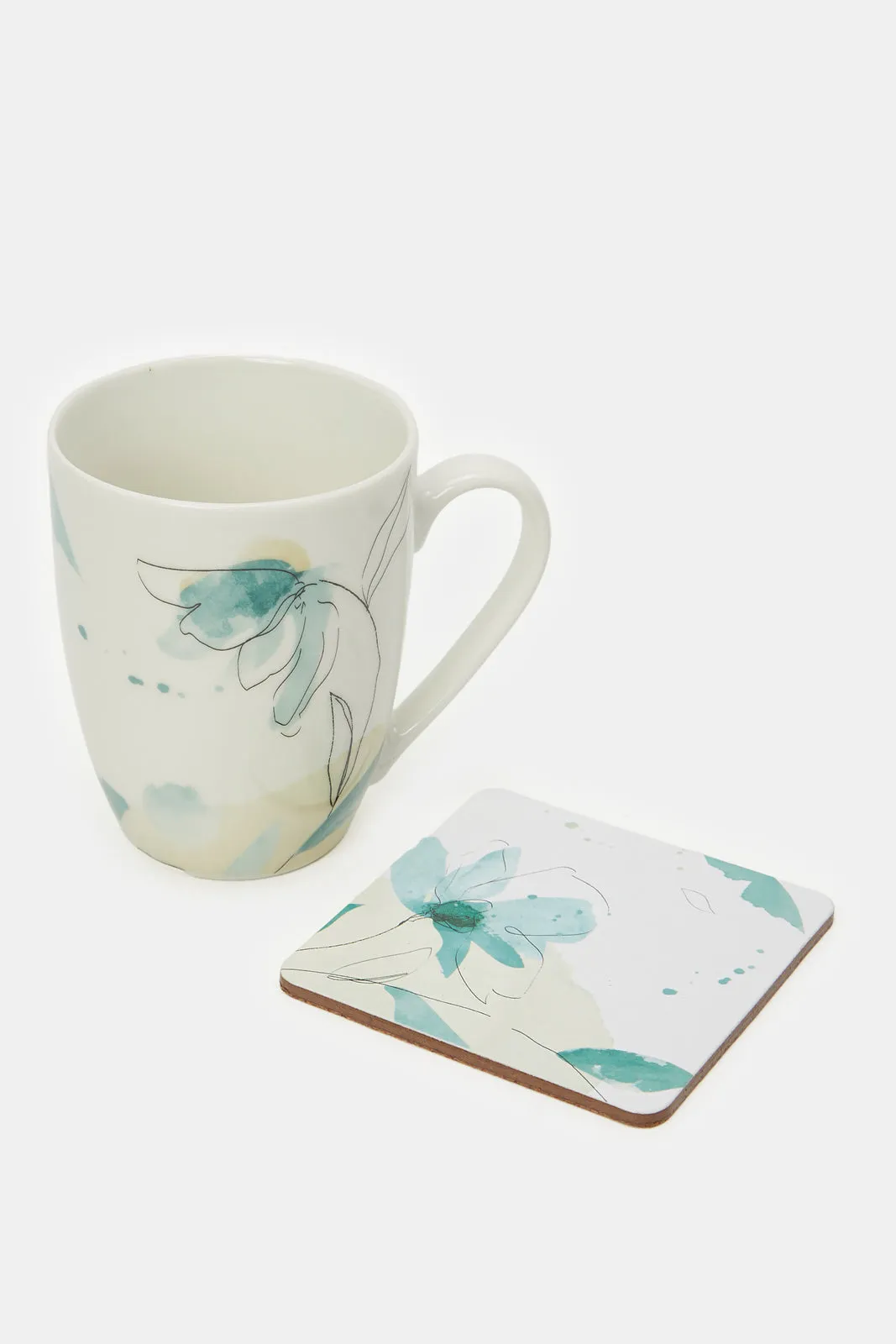 Teal Mug With Wooden Coaster (2 Piece)