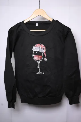 Thriftyfy Black Sweatshirt with Wine Glass - Small