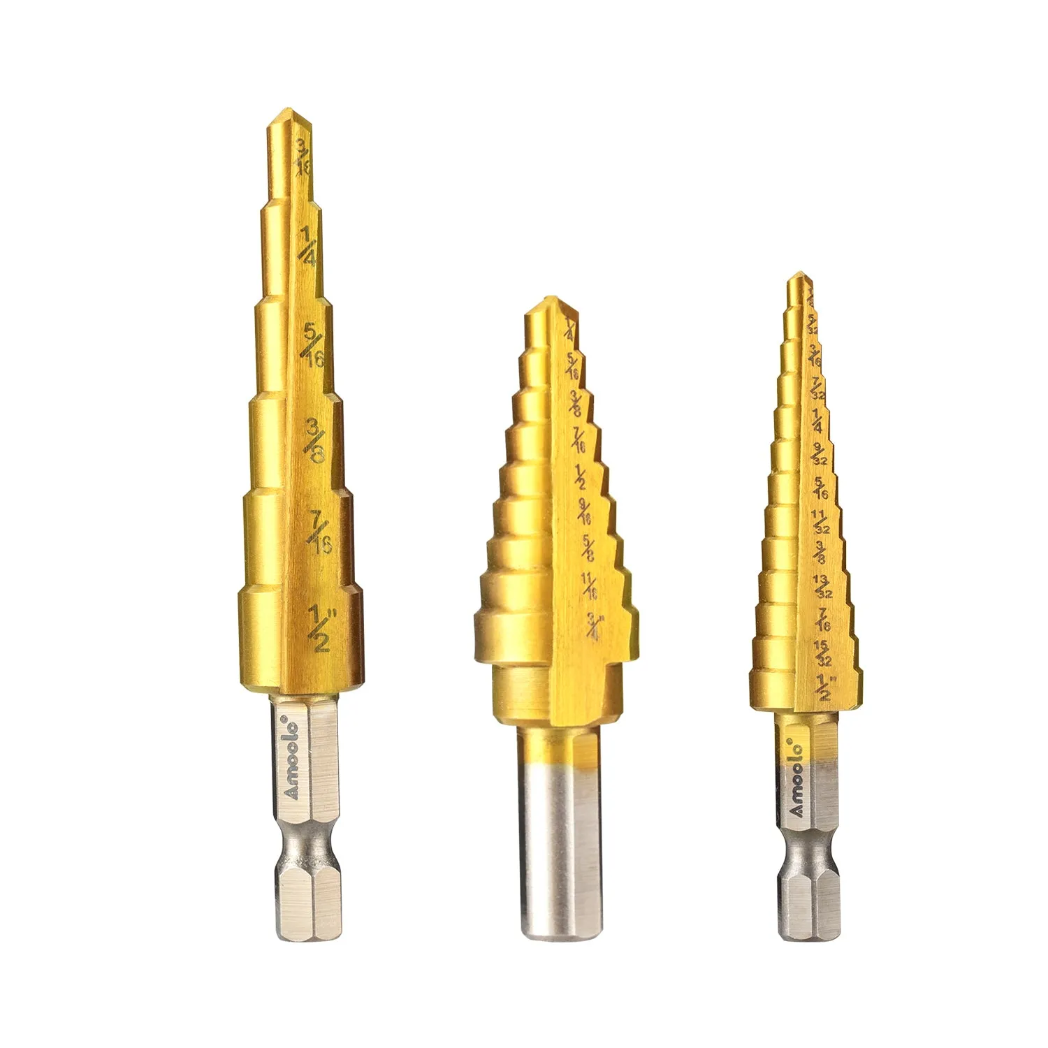 Titanium Step Drill Bit Set, Total 50 Sizes, 1/4" Hex Shank Unibit for Soft Metal Sheet, Wood, Plastic, Multiple Hole Drilling Cone Bit Set