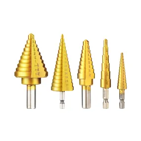 Titanium Step Drill Bit Set, Total 50 Sizes, 1/4" Hex Shank Unibit for Soft Metal Sheet, Wood, Plastic, Multiple Hole Drilling Cone Bit Set