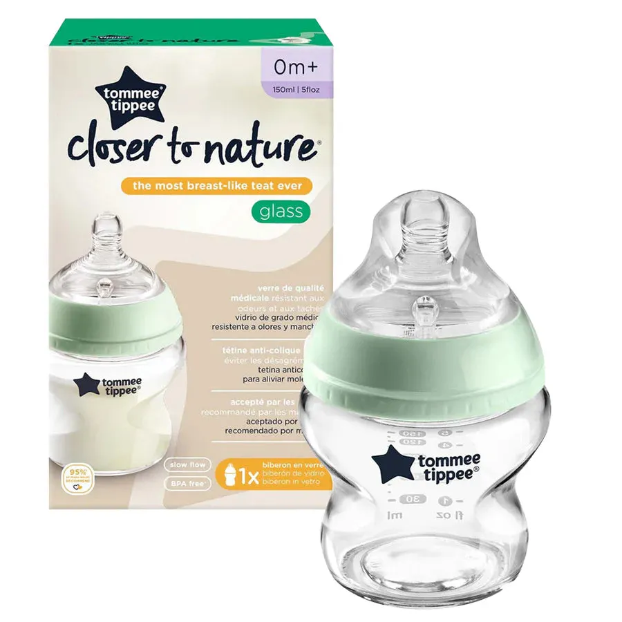 Tommee Tippee Closer to Nature Glass Feeding Bottle, 150ml x 1 (Clear)