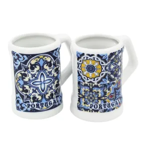 Traditional White Tile Azulejo Made in Portugal Mini Mugs, Set of 2