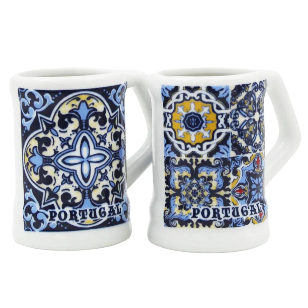 Traditional White Tile Azulejo Made in Portugal Mini Mugs, Set of 2