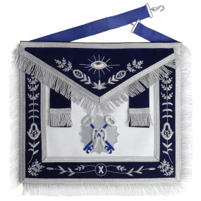 Treasurer Blue Lodge Officer Apron - Navy Blue With Fringe & Side Tabs