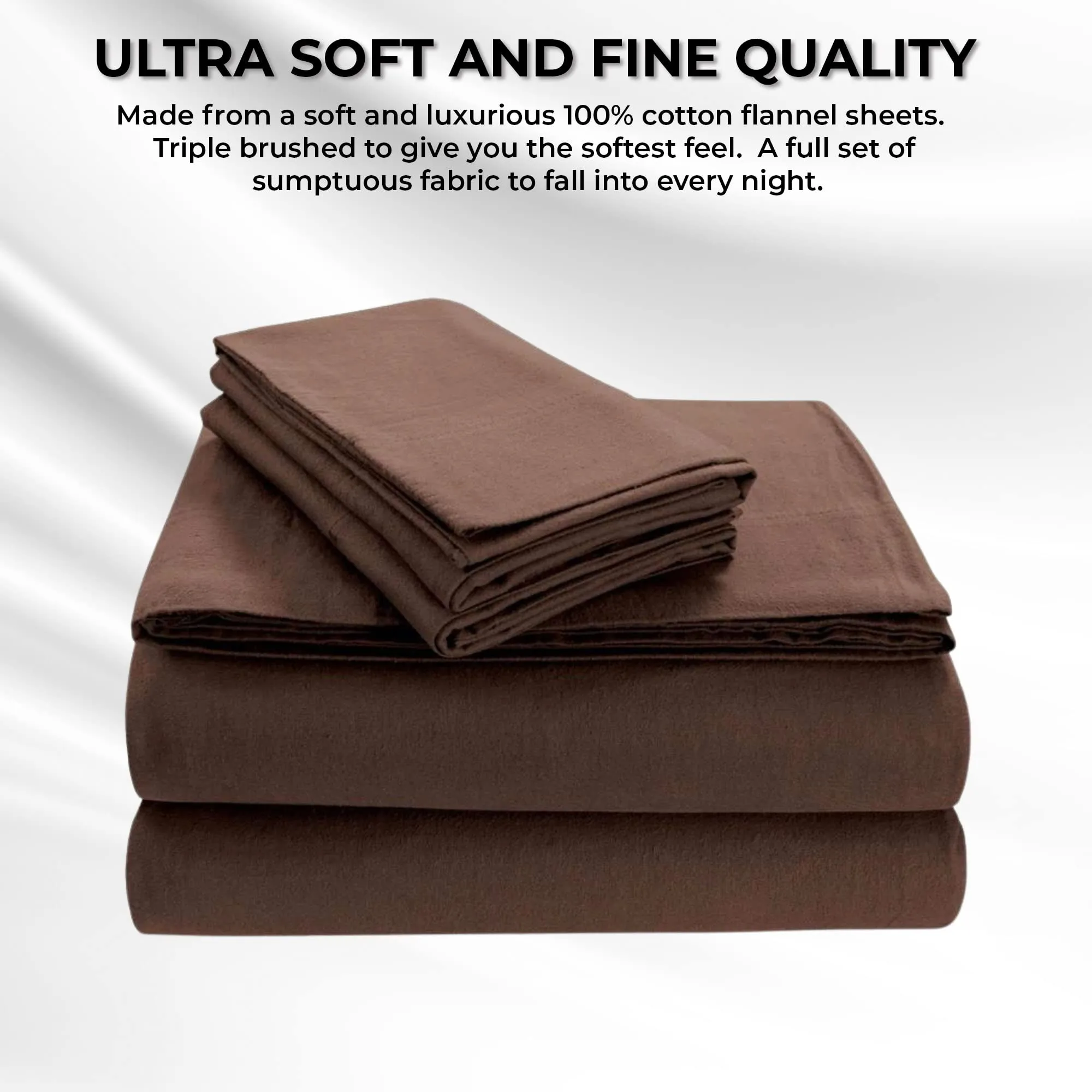 Tribeca Living FLSOEDSS Luxury Solid Flannel Deep Pocket Sheet Set, Full, Chocolate