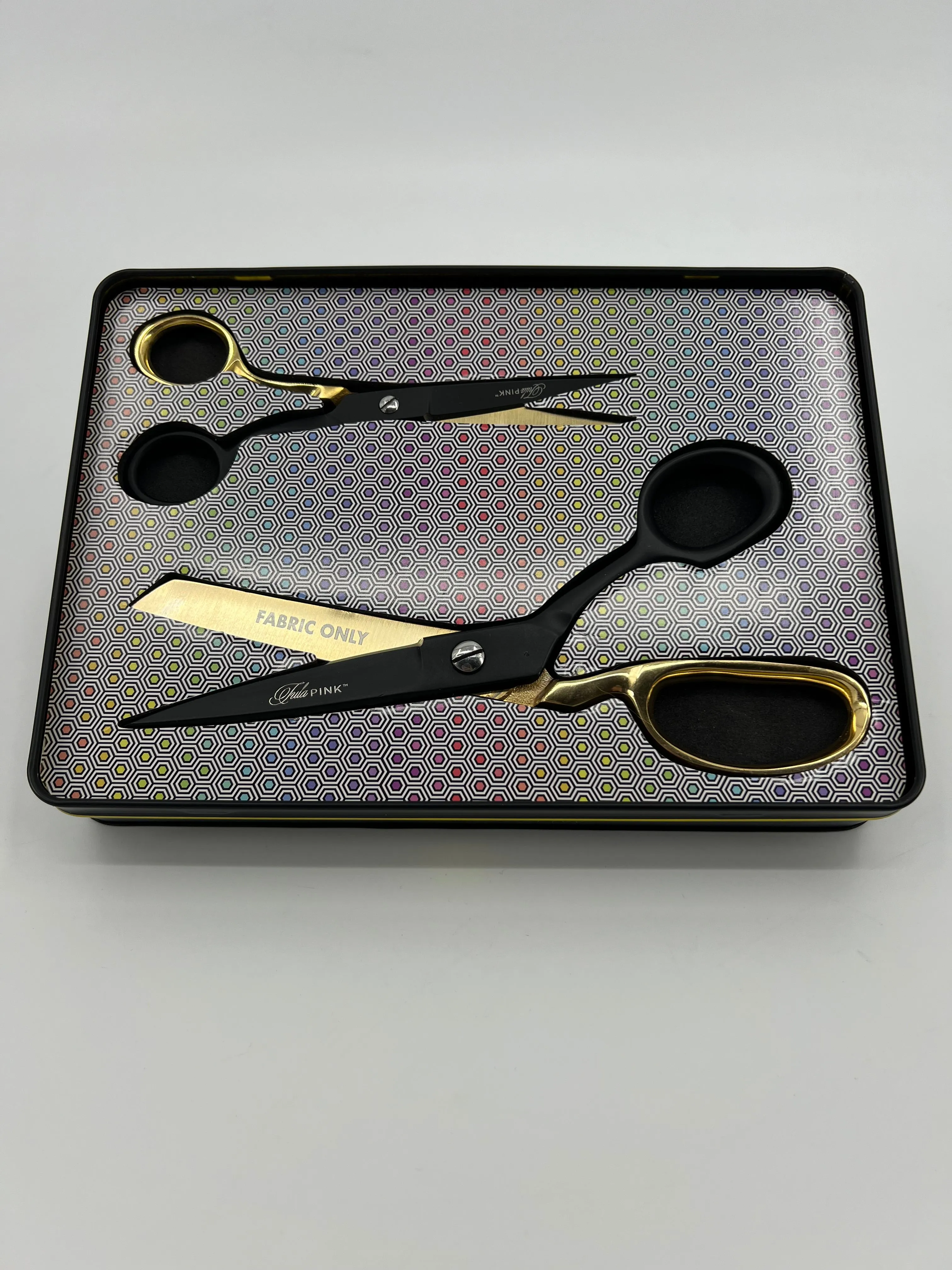 Tula Pink Limited Edition Black & Gold Scissor Tin