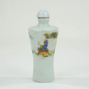 Vintage Chinese Porcelain Snuff Bottle Warrior on Tiger w/ Stopper 3"