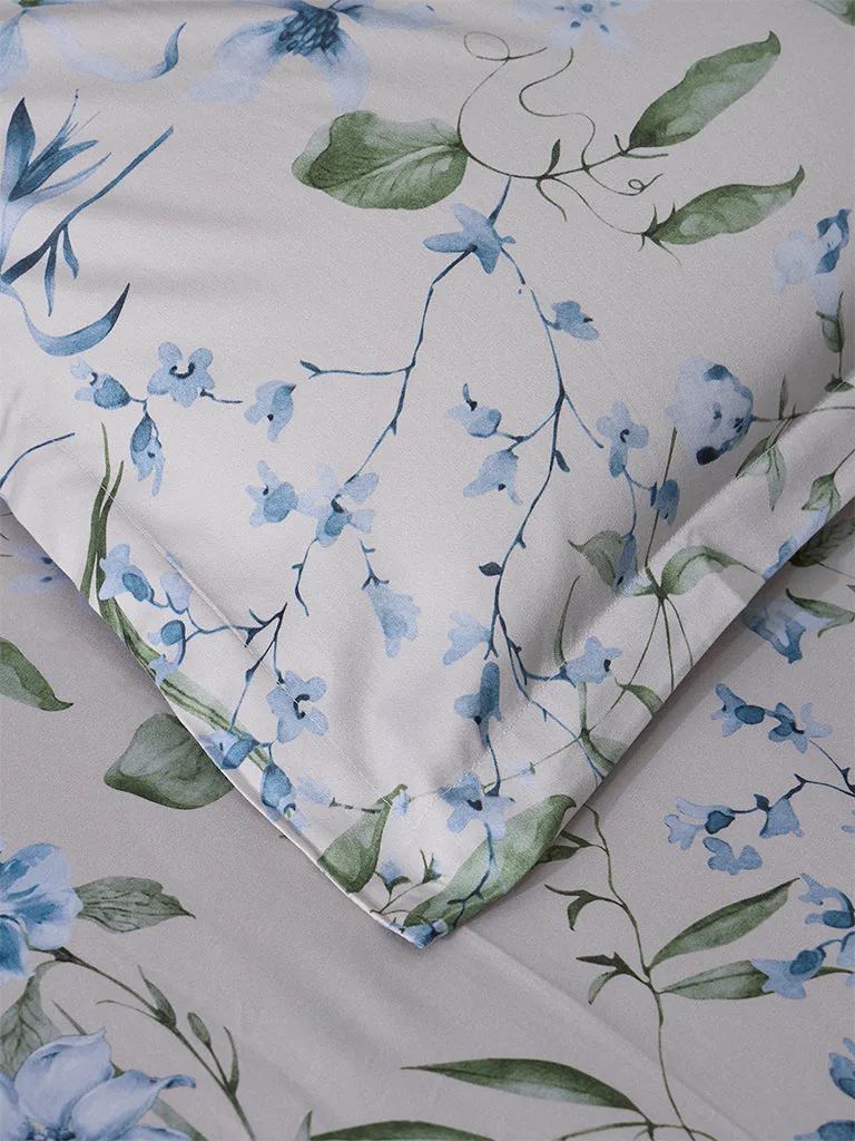 Westside Home Blue Foliage Double Bed Flat Sheet and Pillowcase Set