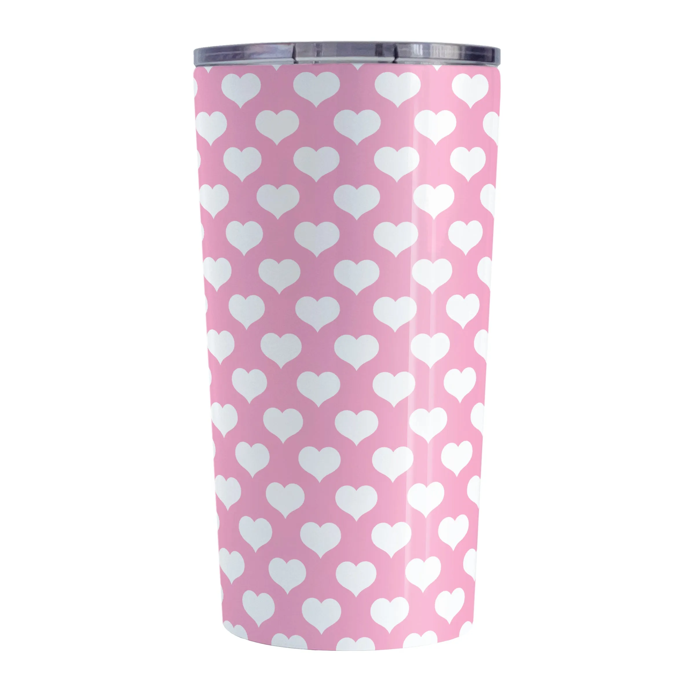 White Hearts Pattern Pink Tumbler Cup