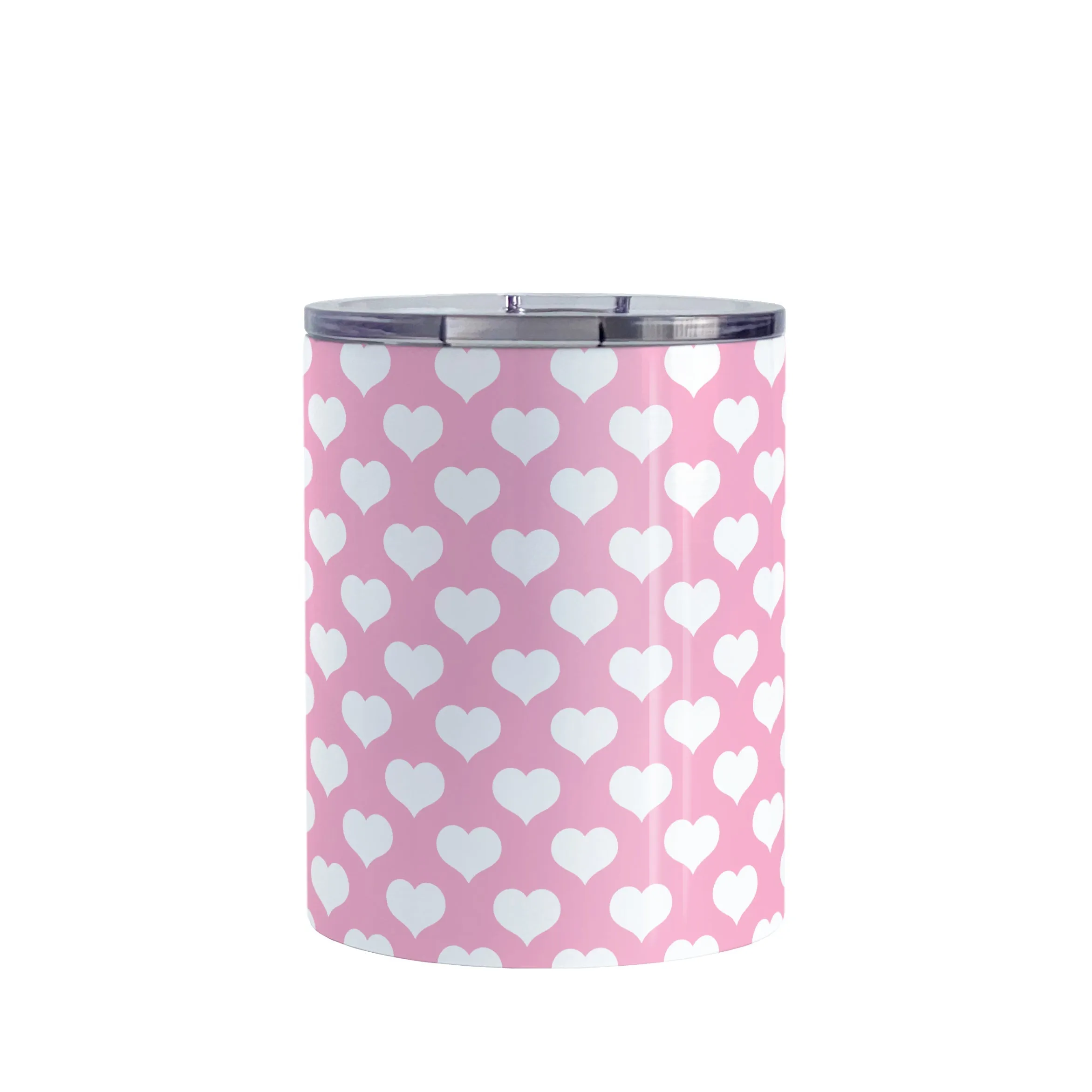 White Hearts Pattern Pink Tumbler Cup