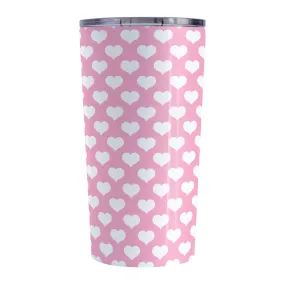 White Hearts Pattern Pink Tumbler Cup