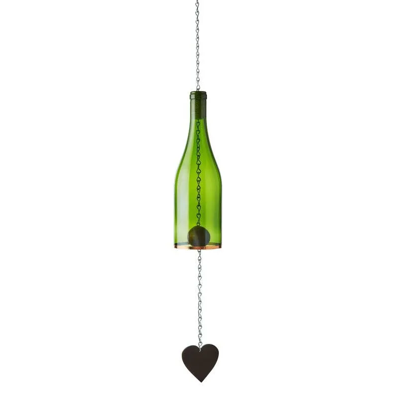 Wine Bottle Wind Chimes w/Copper Trim -Green