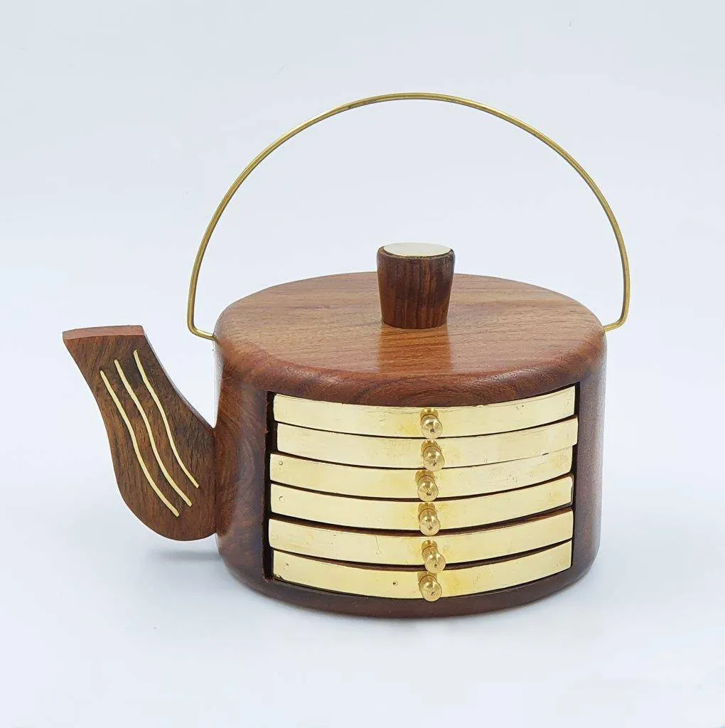 Wooden Kettle Shaped Coasters- Set of 6